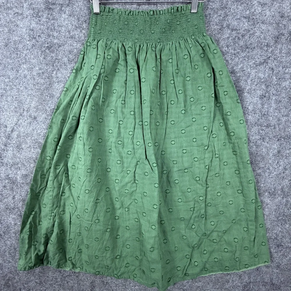 Swildens A-Line Skirt Womens 34 Green Cottagecore Peasant Smocked Waist Boho